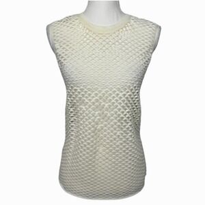 IRO Jeans Mesh Sleeveless Crew Neck Tank Top Women Size Medium Cream Cotton NEW